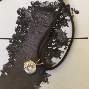 Beautiful natural leather chocker with big gold glass pendant